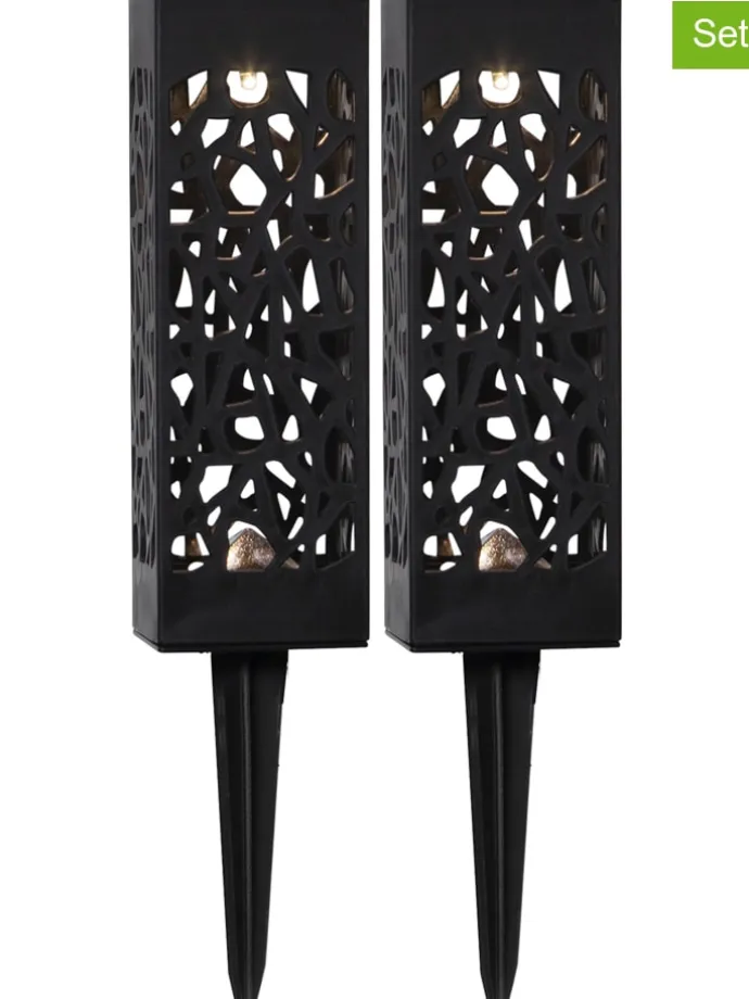 2er-Set: LED-Solar-Gartenstecker "Izola" in Schwarz - (H)18 cm