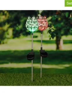 2er-Set: LED-Solar-Gartenstecker "Kristallblume" mit Farbwechsel - (H)65 cm