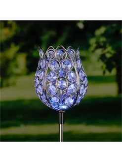 2er-Set: LED-Solar-Gartenstecker "Kristallblume" mit Farbwechsel - (H)65 cm