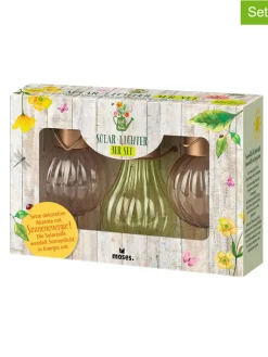 3er-Set: LED-Solarleuchten "Blatt & Blüte" in Rosa/ Grün - Ø 6 cm