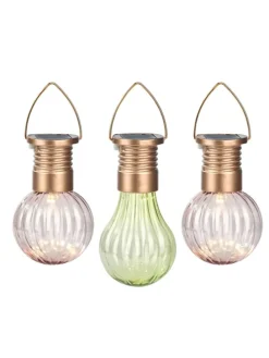 3er-Set: LED-Solarleuchten "Blatt & Blüte" in Rosa/ Grün - Ø 6 cm