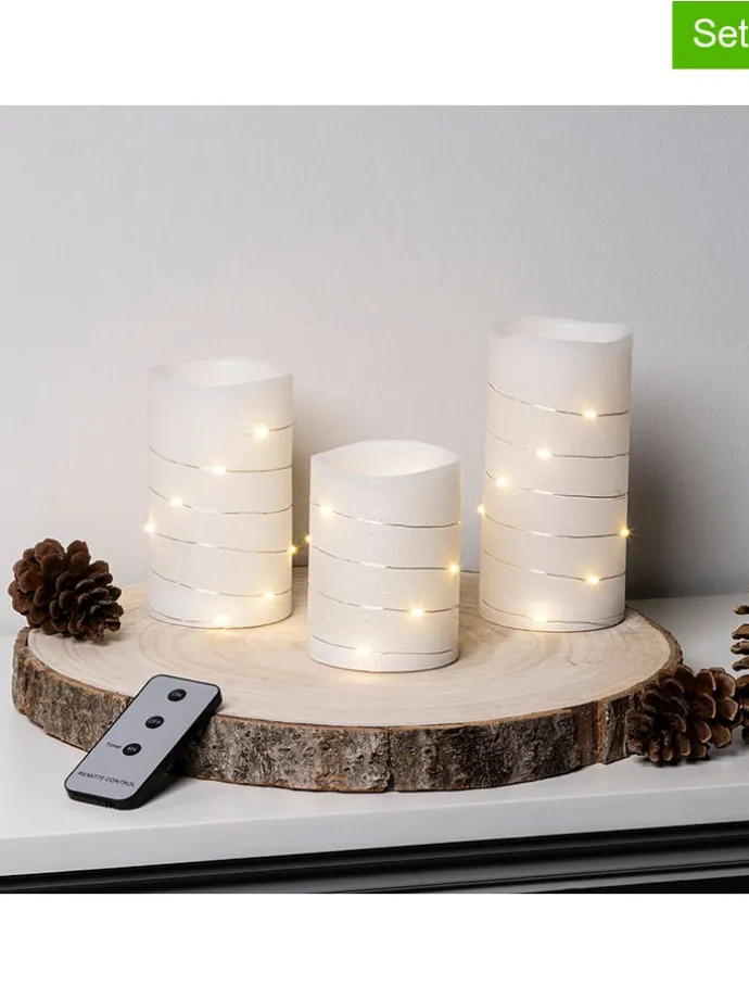 3er-Set: LED-Wachskerzen in Weiß