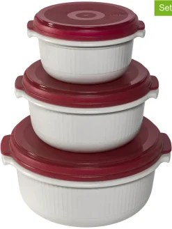 3er-Set: Mikrowellendosen "Micro Family" in Weiß/ Rot