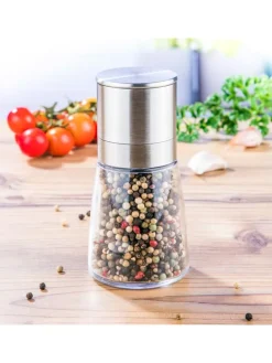 3er-Set: Mini-Edelstahl-Salz-/ Pfeffermühlen - (H)5,6 x Ø 3,2 cm