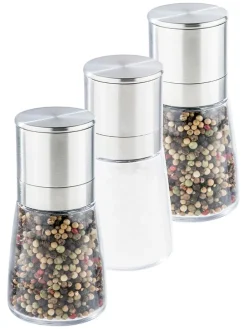 3er-Set: Mini-Edelstahl-Salz-/ Pfeffermühlen - (H)5,6 x Ø 3,2 cm