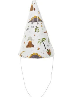 3er-Set: Partyhüte "Dinosaurier" in Weiß - 3x 6 Stück