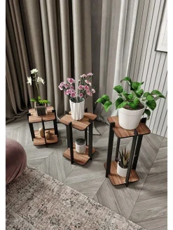 3er-Set: Pflanzenständer in Braun/ Schwarz
