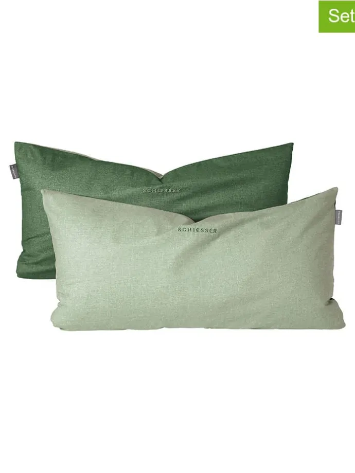 2er-Set: Renforcé-Kissenhüllen in Grün