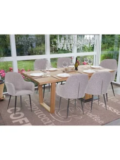 2er-Set Retro Esszimmerstuhl F18, Stoff/Textil grau, schwarze Beine