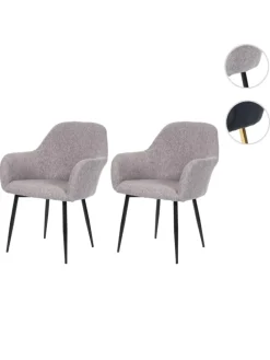 2er-Set Retro Esszimmerstuhl F18, Stoff/Textil grau, schwarze Beine