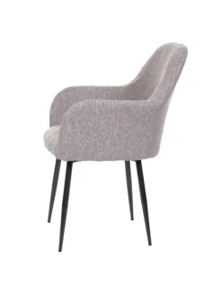 6er-Set Retro Esszimmerstuhl F18, Stoff/Textil grau, schwarze Beine