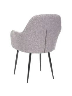 6er-Set Retro Esszimmerstuhl F18, Stoff/Textil grau, schwarze Beine