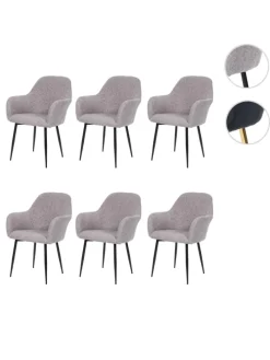 6er-Set Retro Esszimmerstuhl F18, Stoff/Textil grau, schwarze Beine