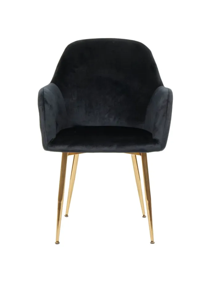 6er-Set Retro Esszimmerstuhl F18, Samt schwarz, goldene Beine