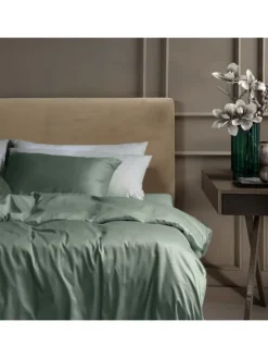 2er-Set: Satin-Kissenhüllen "Ella" in Dunkelgrün