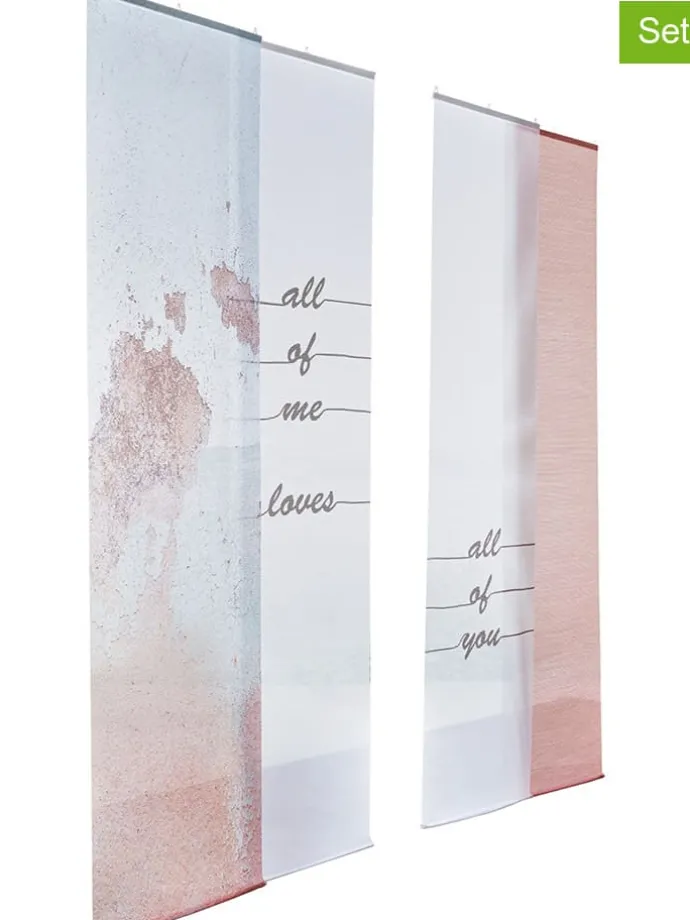 4er-Set: Schiebevorhänge in Weiß/ Rosa