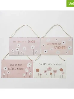 4er-Set: Schilder "Canea" in Rosa/ Weiß - (B)28 x (H)16 cm