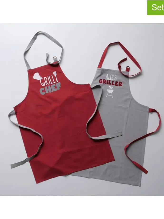 2er-Set: Schürzen "Grillzeit" in Rot/ Hellgrau - (L)84 x (B)60 cm