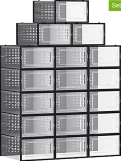 18er-Set: Schuhboxen in Transparent/ Schwarz - (B)23 x (H)14 x (T)33,3 cm