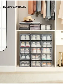 18er-Set: Schuhboxen in Transparent/ Schwarz - (B)23 x (H)14 x (T)33,3 cm