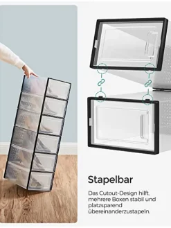 18er-Set: Schuhboxen in Transparent/ Schwarz - (B)23 x (H)14 x (T)33,3 cm