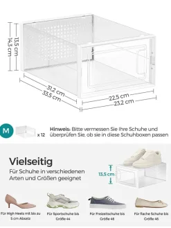 12er-Set: Schuhboxen in Transparent - (B)23 x (H)14,3 x (T)33,5 cm