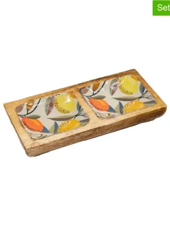 2er-Set: Servierplatten in Türkis/ Creme/ Hellbraun - (L)20 x (B)10 cm