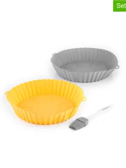2er-Set Silicon-Einsätze für Heißluftfritteusen in Gelb/ Grau - Ø 21,5 cm