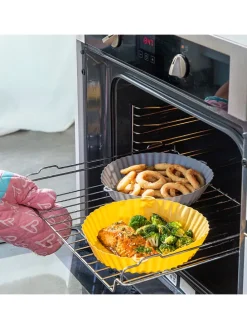 2er-Set Silicon-Einsätze für Heißluftfritteusen in Gelb/ Grau - Ø 21,5 cm