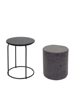 2er-Set Sitzhocker und Beistelltisch K48, Schwarz