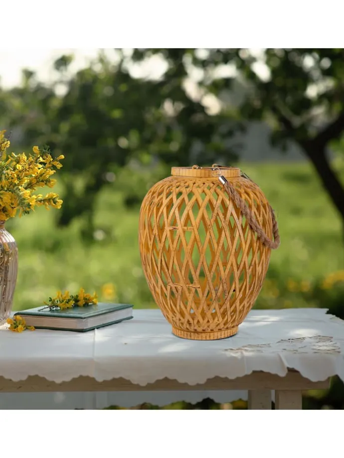 2er-Set: Solar-Dekoleuchte "Cesto" in Hellbraun - (H)24 x Ø 20 cm