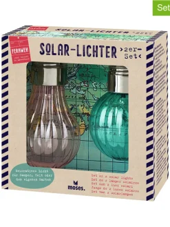 2er-Set: Solar-Leuchte in Grau/ Türkis