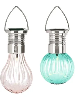 2er-Set: Solar-Leuchte in Grau/ Türkis