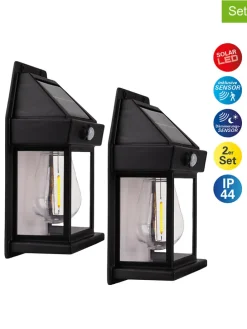 2er-Set Solar-Wandleuchte "Mira" in Schwarz - (B)12 x (H)17 cm