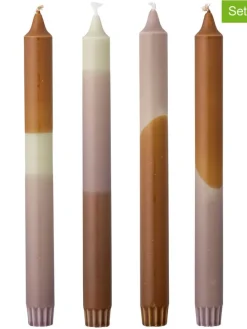 4er-Set: Stabkerzen ''Dip Dye'' in Hellbraun/ Lila - 4x 75 g
