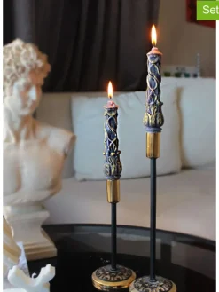 2er-Set: Stabkerzen in Dunkelblau/ Gold - 2x 50 g