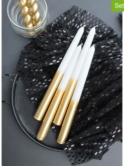 4er-Set: Stabkerzen in Weiß/ Gold - 4x 65 g