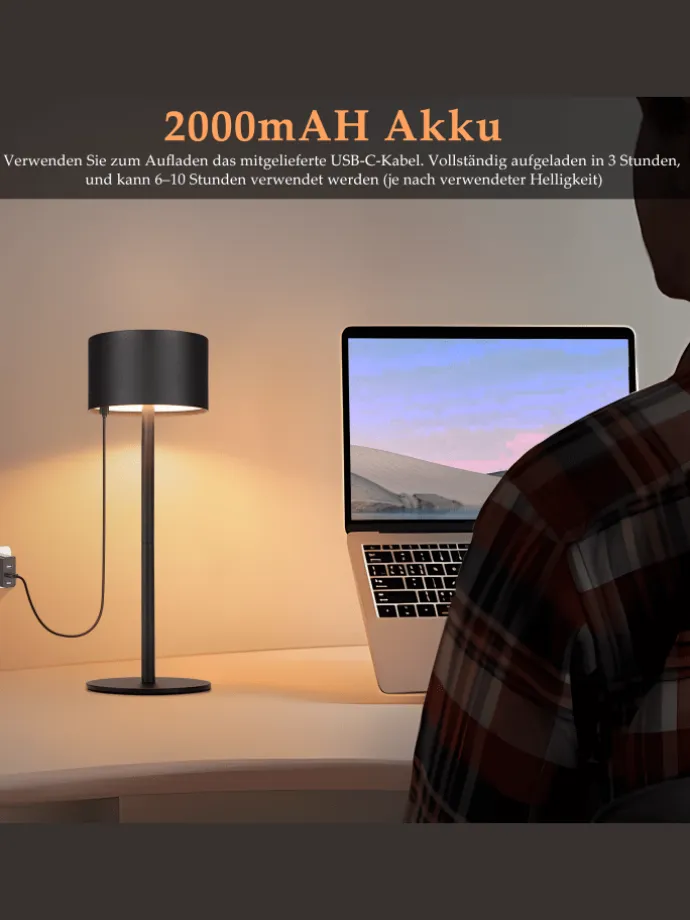 2er-Set Tischleuchte LED in schwarz rund Touch Dimmbar Tragbare Kabellos