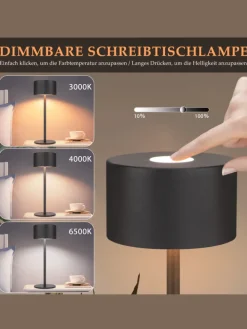 2er-Set Tischleuchte LED in schwarz rund Touch Dimmbar Tragbare Kabellos