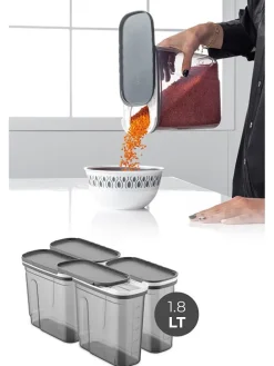 4er-Set: Vorratsbehälter in Grau - 1,8 l