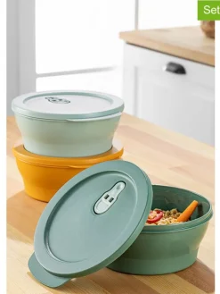 3er-Set: Vorratsdosen in Orange/ Grün/ Hellblau - (B)18,5 x (H)20 x (T)8 cm