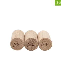 3er-Set: Wandhaken "Lebe Liebe Lache" in Hellbraun - (H)5 x Ø 2,5 cm