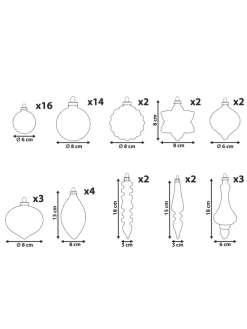 50er-Set Weihnachtsbaumkugeln SPARKLE in Rot/Gold