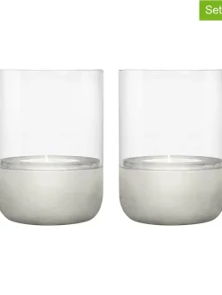 2er-Set: Windlichter "Calma" in Transparent/ Hellgrau - (H)9 x Ø 7 cm