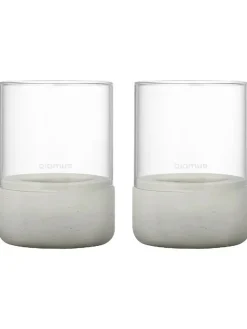 2er-Set: Windlichter "Calma" in Transparent/ Hellgrau - (H)9 x Ø 7 cm