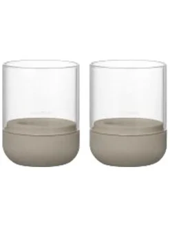 2er-Set: Windlichter "Calma" in Beige - (H)9 x Ø 7 cm