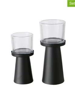2er-Set: Windlichter "Pius" in Schwarz/ Transparent