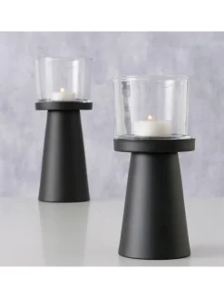 2er-Set: Windlichter "Pius" in Schwarz/ Transparent