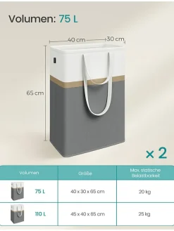 2er-Set: Wäschekörbe in Dunkelgrau/ Weiß - (B)40 x (H)65 x (T)30 cm