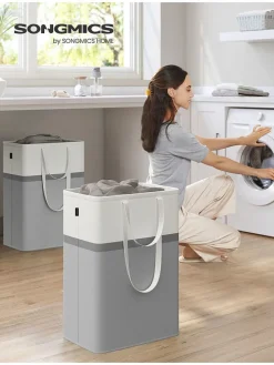 2er-Set: Wäschekörbe in Grau/ Weiß - (B)40 x (H)65 x (T)30 cm